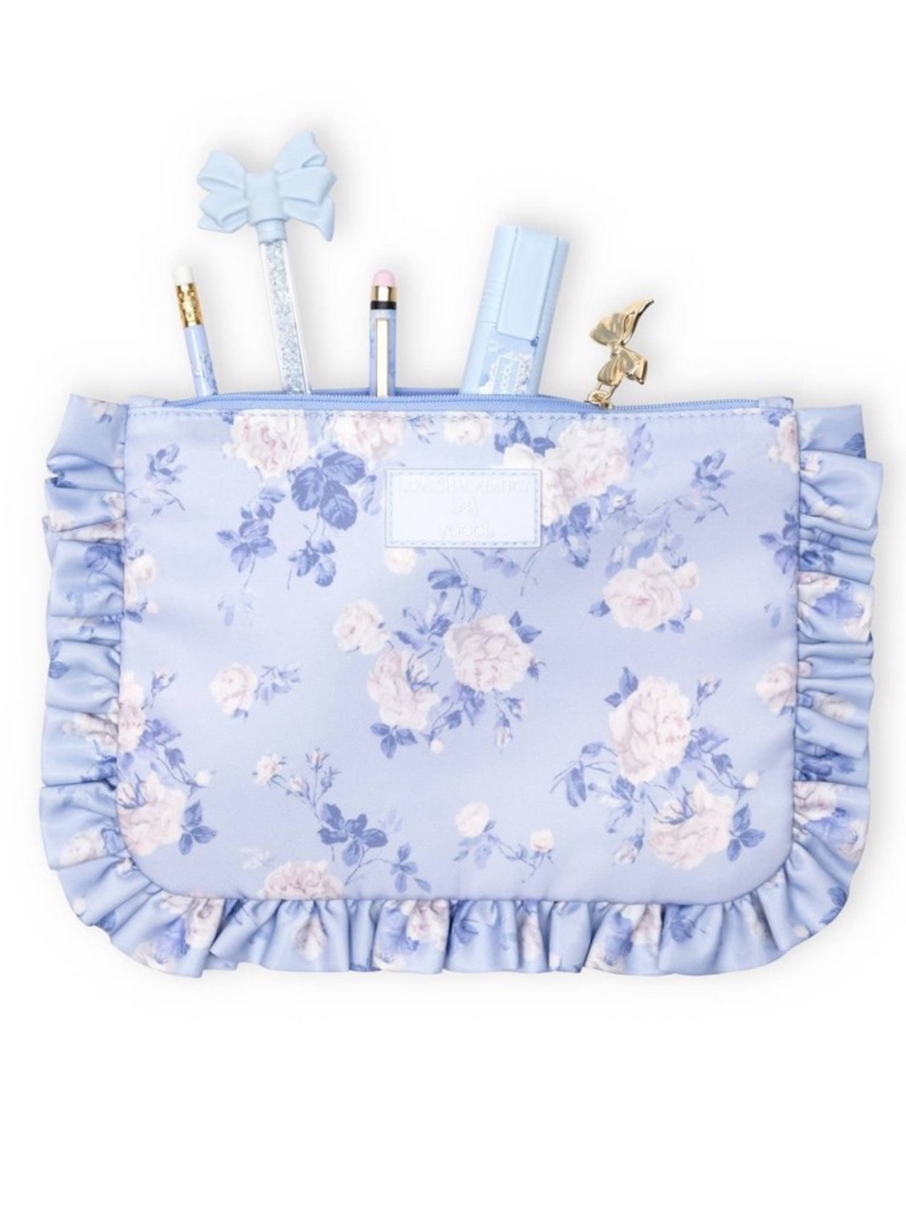 LoveShackFancy Blue Floral Ruffle Zip Pouch